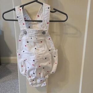 Old Navy White Baby Overalls with Red & Navy Star Print
